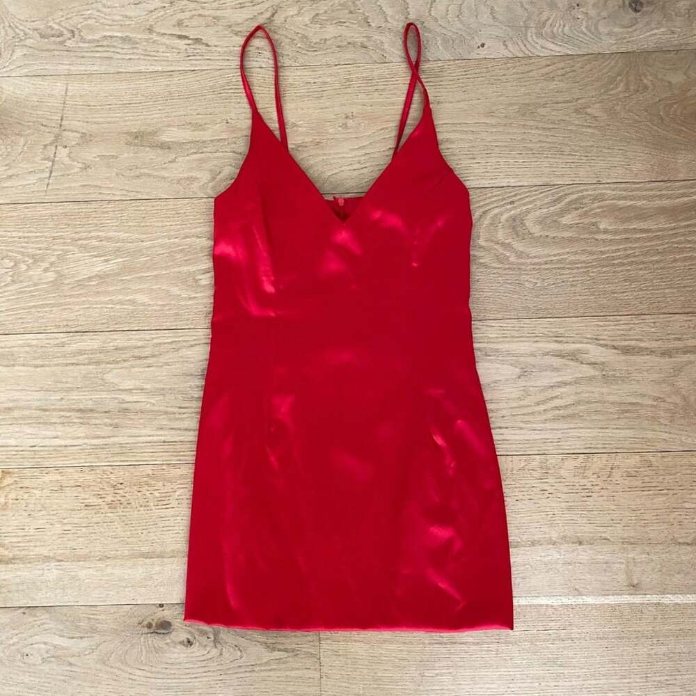 Love Culture V Neck Satin Slip Mini Dress in Red
